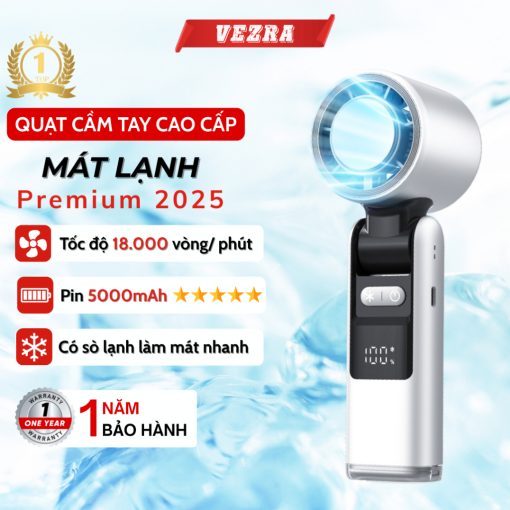 Quạt Sò Lạnh Tích Điện, Quạt Cầm Tay MEGUN, Pin 5000mah Chống Ồn Gió Mạnh 18000 vòng/p, Màn Hình Led - Ảnh 2