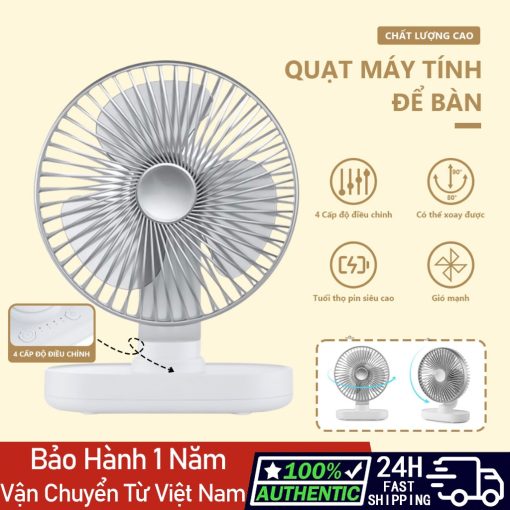 Quạt tích điện mini 5000mAh quạt sạc tích điện 4 tốc độ  tự động xoay 90° quạt mini để bàn - Ảnh 2