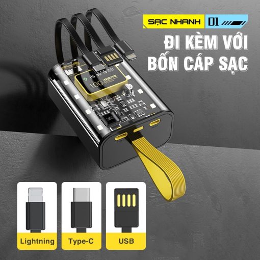 Sạc Dự Phòng 50000mAh 66W Siêu nhanh sạc  Pin dung lượng lớn sạc an toàn kiểu dáng cơ khí trong suốt - Ảnh 4