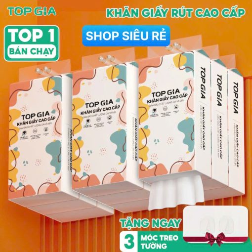 Thùng 6 bịch khăn giấy rút Top Gia treo tường đa sắc 1280 tờ, dập vân 4D, siêu dai và mềm mịn - Ảnh 2