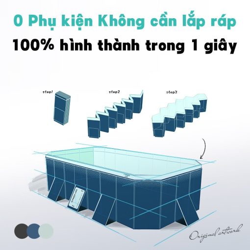 Bể bơi gấp gọn, bể bơi cho békhông cần bơm hơi kích thước lớn 1.6m/ 1.8m/ 2.1m/ 2.6m/ 3m，nhẹ nhàng cất trữ - Ảnh 4