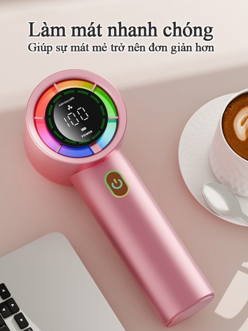 Quạt cầm tay 100 cấp độ gió, Quạt tích điện pin cao  hiển thị đèn led, di động, gió mạnh - Ảnh 4