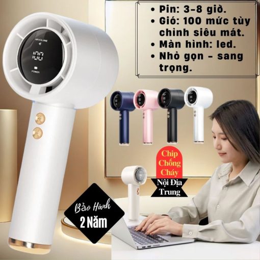(Bản Cao Cấp) Quạt cầm tay 100 cấp độ gió, Quạt tích điện pin cao 5000 MAH hiển thị đèn led, sử dụng lâu, gió mạnh Hk68 - Ảnh 2