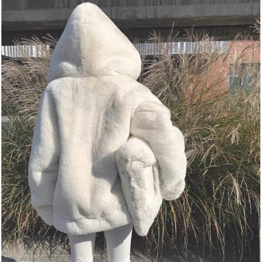Áo khoác lông thỏ unisex form rộng thụng MÀU TRƠN CÓ MŨ siêu rộng thiết kế phong cách Hàn Quốc - Ảnh 3