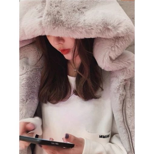Áo khoác lông thỏ unisex form rộng thụng MÀU TRƠN CÓ MŨ siêu rộng thiết kế phong cách Hàn Quốc - Ảnh 5