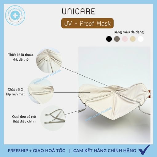 Khẩu trang chống tia UV- Proof Mask UNICARE chất vải lụa mềm mịn thoáng mát chống nắng hiệu quả - Ảnh 3