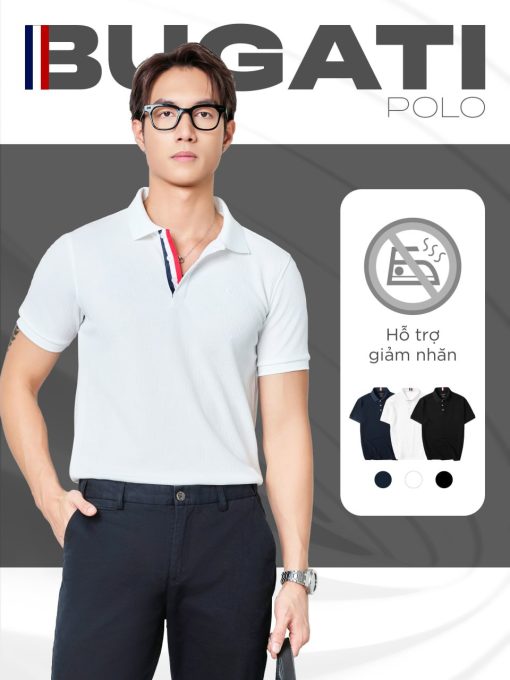 Áo POLO nam BUGATI vải đàn hồi tự nhiên KHÔNG ỦI, co dãn tốt, chống nhăn, che khuyết điểm - HUSSIO - Ảnh 3