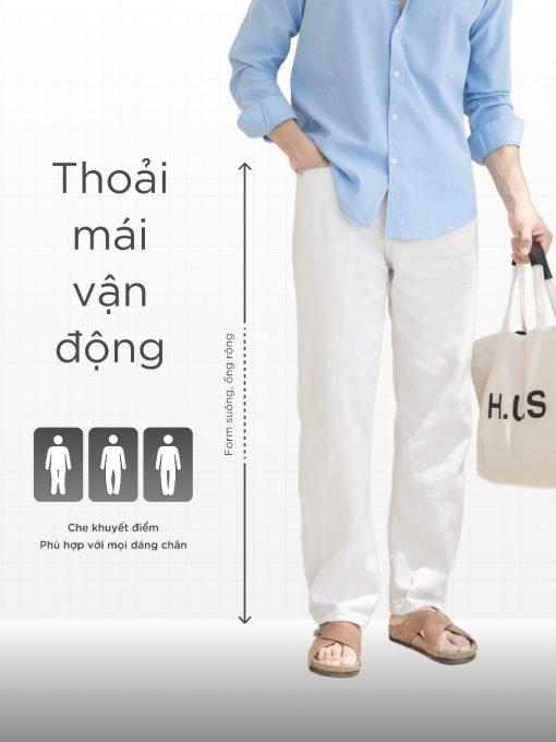 Quần dài LINENE SIMON nam form suông, vải Linen mềm mịn, thoải mái, thanh lịch - HUSSIO - Ảnh 4