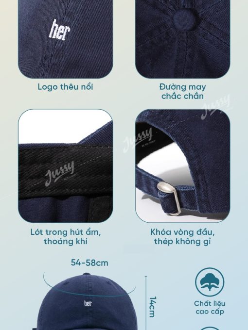 [Choice] Mũ lưỡi trai nam nữ Jussy Official thêu chữ Her form mềm thời trang Hàn Quốc - Ảnh 5