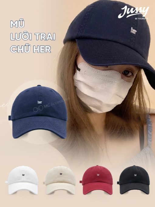 [Choice] Mũ lưỡi trai nam nữ Jussy Official thêu chữ Her form mềm thời trang Hàn Quốc - Ảnh 2