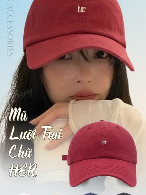 [Choice] Mũ lưỡi trai nam nữ Jussy Official thêu chữ Her form mềm thời trang Hàn Quốc - Ảnh 4