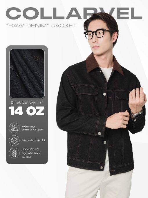 Áo khoác jeans nam phối cổ nhung DENIM COLLARVEL dày dặn, đứng form, độ bền vải cao - HUSSIO - Ảnh 3
