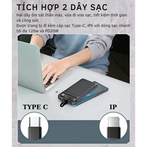 Bộ sạc không dây 30000mAh cục sạc nhanh 120W và PD 20W có sẵn 2 dây sạc RACADOY STORE OFFICIAL | Bacas - Ảnh 5