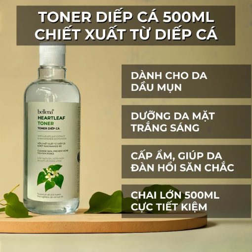 Toner diếp cá cho da dầu mụn nước hoa hồng diếp cá Bellena TC 500ml - Ảnh 4