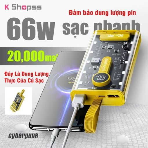 Sạc Dự Phòng 50000mAh 66W Siêu nhanh sạc  Pin dung lượng lớn sạc an toàn kiểu dáng cơ khí trong suốt - Ảnh 2