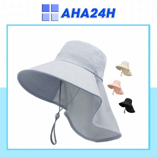 Mũ chống nắng nam nữ vành rộng che gáy có dây rút chất vải cotton mát thời trang AH1988 - Ảnh 2