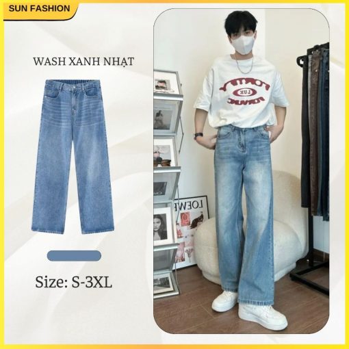 Quần jean ống rộng nam nữ SUN 95 jean wash hách dáng, phong cách trẻ trung năng động unisex - Ảnh 5