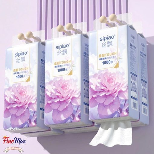 [Thùng 10 Bịch] Giấy Ăn Rút Treo Tường SIPIAO Hoa Mẫu Đơn Tím, Khăn Giấy Ăn 4 Lớp, Tặng Kèm Móc Treo, Bịch/1000 Tờ - Ảnh 2