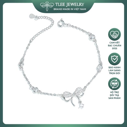 Lắc tay bạc nữ TLEE, vòng tay nơ treo hạt đá nhẩy lấp lánh TLEE JEWELRY LT0214 - Ảnh 2