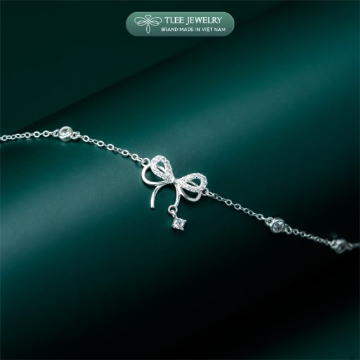 Lắc tay bạc nữ TLEE, vòng tay nơ treo hạt đá nhẩy lấp lánh TLEE JEWELRY LT0214 - Ảnh 4