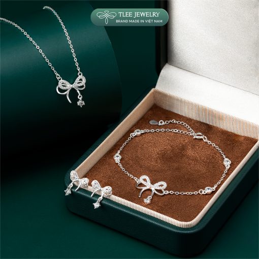 Lắc tay bạc nữ TLEE, vòng tay nơ treo hạt đá nhẩy lấp lánh TLEE JEWELRY LT0214 - Ảnh 3