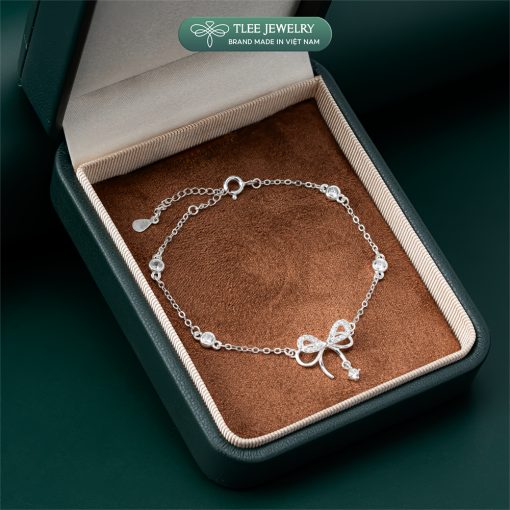 Lắc tay bạc nữ TLEE, vòng tay nơ treo hạt đá nhẩy lấp lánh TLEE JEWELRY LT0214 - Ảnh 5