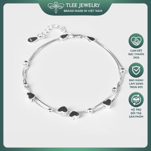 Lắc chân bạc TLEE trái tim sợi kép xinh xắn TLEE JEWELRY LC0101 - Ảnh 2