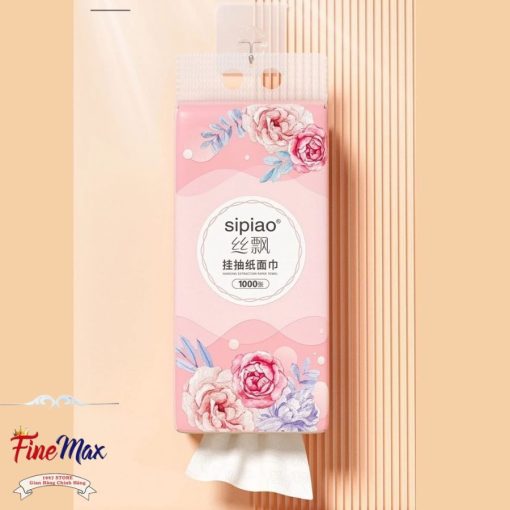 [Thùng 10 Bịch] Giấy Ăn Rút Treo Tường SIPIAO Hoa Mẫu Đơn Tím, Khăn Giấy Ăn 4 Lớp, Tặng Kèm Móc Treo, Bịch/1000 Tờ - Ảnh 4