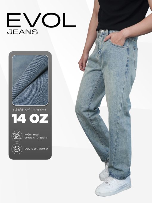 Quần jeans nam EVOL, BST 22 CENT, ống suông, co dãn tốt, đứng form, trẻ trung, thanh lịch - HUSSIO - Ảnh 3
