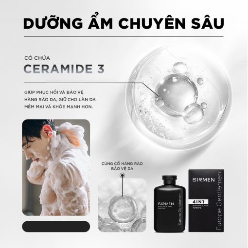 Sữa tắm gội nam 4 in 1 hương nước hoa châu Âu SIRMEN Europe Gentlemen cao cấp 350g chiết xuất công nghệ tiên tiến - Ảnh 4