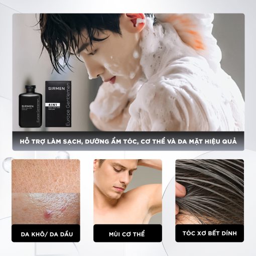 Sữa tắm gội nam 4 in 1 hương nước hoa châu Âu SIRMEN Europe Gentlemen cao cấp 350g chiết xuất công nghệ tiên tiến - Ảnh 5