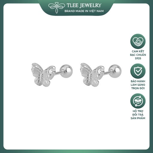 Khuyên tai bạc nữ TLEE cánh hồ điệp đôi cách điệu viền hạt chốt ren bi xinh xắn TLEE JEWELRY B0448 - Ảnh 2