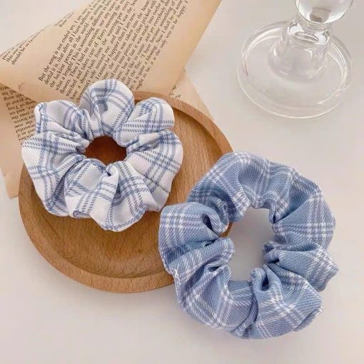 Cột Tóc Vải Scrunchies Họa Tiết Caro Vintage Hàn Quốc, Dây Buộc Tóc Scrunchies Cứng - Ảnh 4