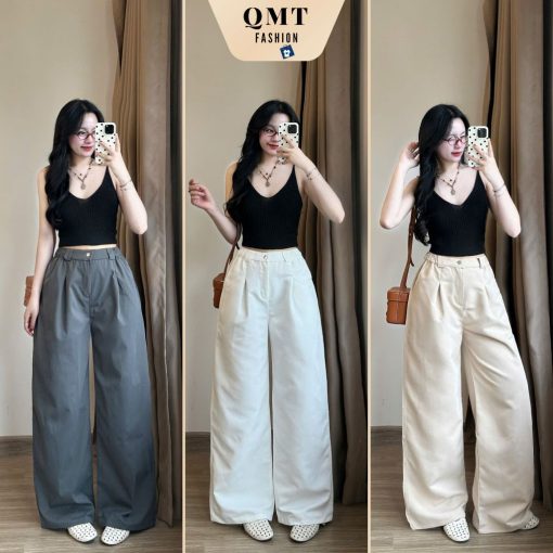 Quần Kaki xếp ly nữ ống suông, quần ống rộng nữ chất kaki rũ mềm mịn chuẩn form tôn dáng phong cách cá tính hottrend 006 - Ảnh 2
