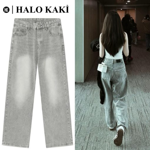 QUẦN BAGGY JEANS WASH (XÁM/KHÓI/XANH/VÀNG/ĐEN) FORM ỐNG RỘNG NAM NỮ NHIỀU MÀU PHỦ GÓT CHÙM GIÀY HALO KAKI - Ảnh 4