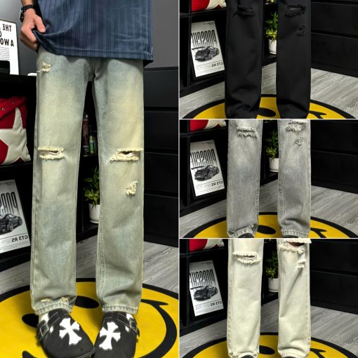 Quần Jean Baggy Nam Nữ Bagy Form Suông Ống Suông Wash Rách Phong Cách, Quần Nam Màu Rêu Bạc và Xanh - Ảnh 2