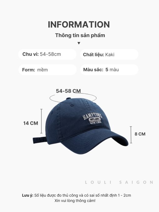 Mũ lưỡi trai LOULI SAIGON thêu chữ HAMPTONS form mềm dành cho nam và nữ - Ảnh 5