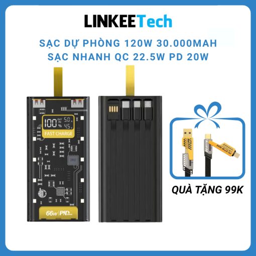 Sạc dự phòng 30.000mAh trong suốt với 2 cổng sạc nhanh 22.5W và 20W kèm 4 đầu cáp sạc màn hình led bảo hành 12 tháng - Ảnh 2