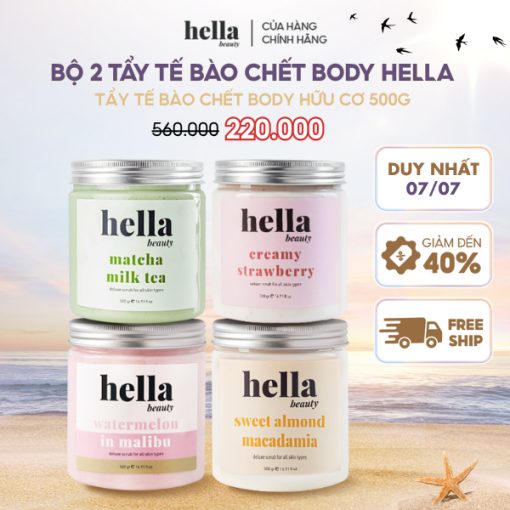 Bộ 2 tẩy tế bào chết body Hella Beauty 500g giúp làm sạch sâu hỗ trợ dưỡng sáng da - Ảnh 2