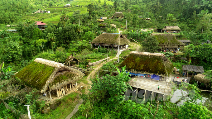 Đặc trưng của làng cổ Xà Phìn là những mái nhà sàn rêu xanh đã ngự trị.