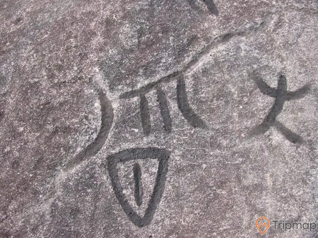 Hình vẽ điêu khắc trên đá tại bãi đá cổ Nấm Dẩn, ảnh chụp hình hoạ tiết trên phiến đá cổ