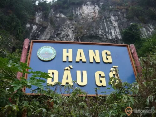 Biển hiệu tại cổng vào hang Đầu Gỗ