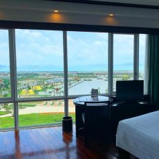 a room with a large window