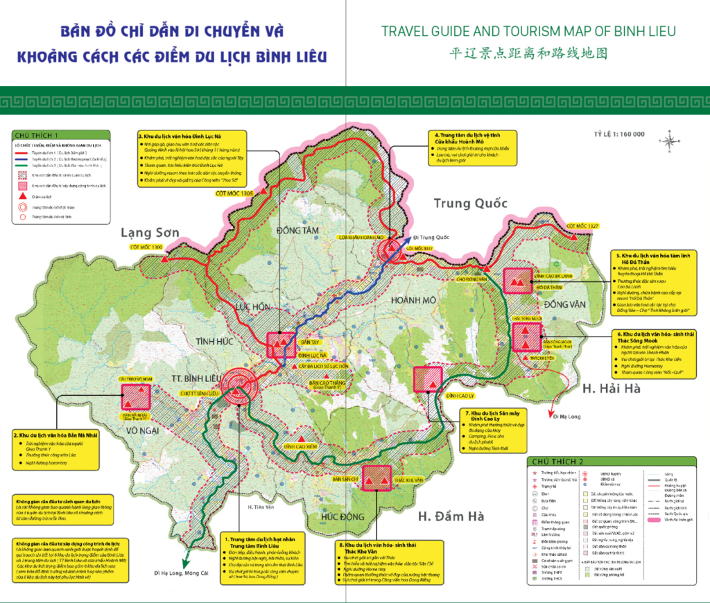 Bản đồ chỉ dẫn di chuyển và khoảng cách các điểm du lịch tại Bình Liêu, Quảng Ninh
