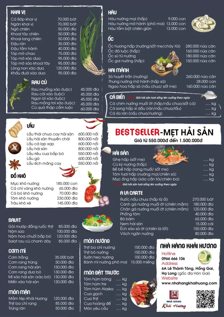 Menu nhà hàng Khải Hương 2 đa dạng nhiều món với giá siêu mềm